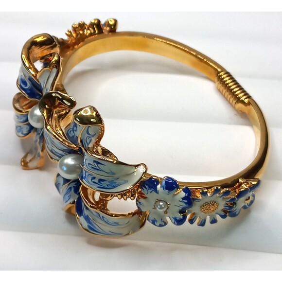 KJL Kenneth Jay Lane Gold/Blue Lily Flower Bracelet - Picture 9 of 9